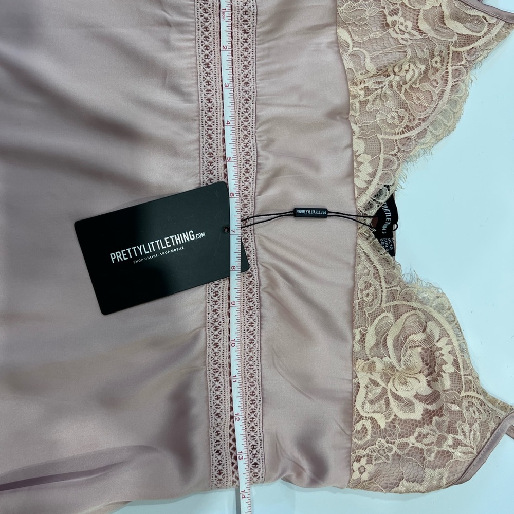 NWT PrettyLittleThing Coquette Satin Slip Dress Pink Lace Mini Y2K - Picture 7 of 11